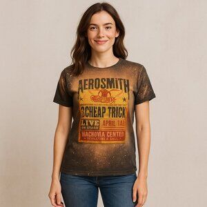 Aerosmith Cheap Trick Gray Bleached Band Tee Rock Retro Graphic T-Shirt Size S